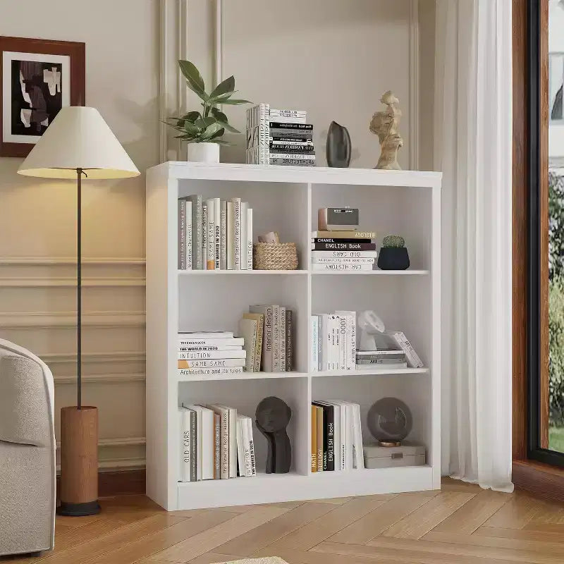 Étagère de rangement à 6 casiers, bibliothèque haute de 134,62 cm avec dispositif anti-basculement, étagère robuste en bois pour salon, chambre et bureau à domicile