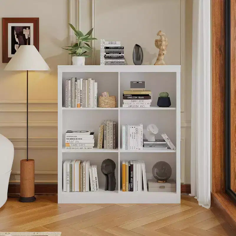 Étagère de rangement à 6 casiers, bibliothèque haute de 134,62 cm avec dispositif anti-basculement, étagère robuste en bois pour salon, chambre et bureau à domicile