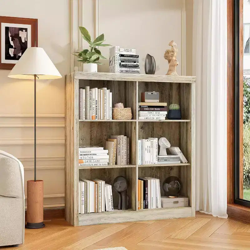 Étagère de rangement à 6 casiers, bibliothèque haute de 134,62 cm avec dispositif anti-basculement, étagère robuste en bois pour salon, chambre et bureau à domicile