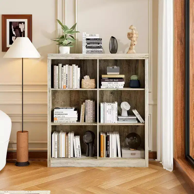 Étagère de rangement à 6 casiers, bibliothèque haute de 134,62 cm avec dispositif anti-basculement, étagère robuste en bois pour salon, chambre et bureau à domicile