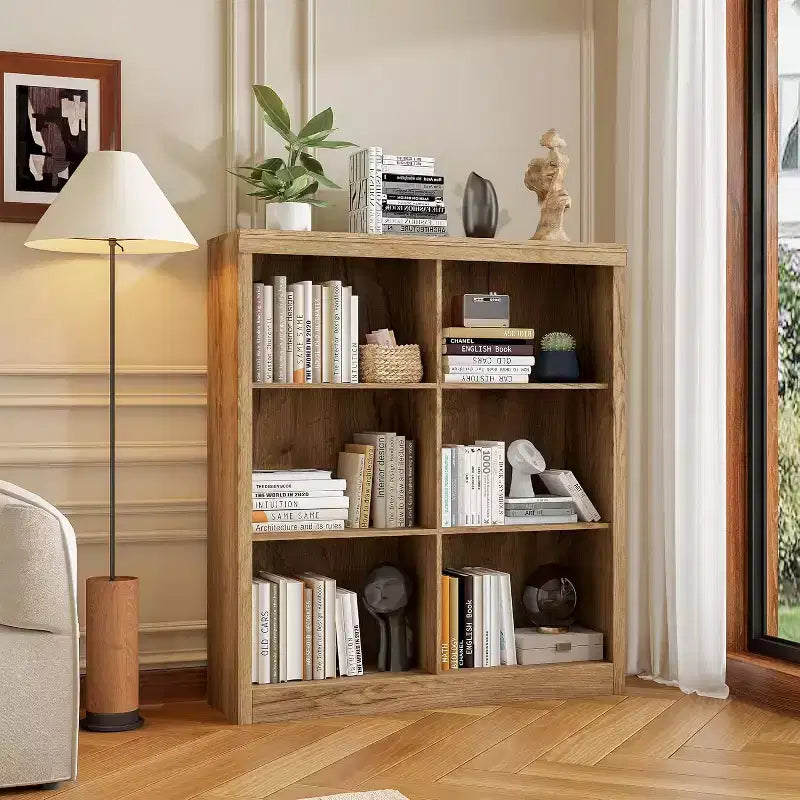 Étagère de rangement à 6 casiers, bibliothèque haute de 134,62 cm avec dispositif anti-basculement, étagère robuste en bois pour salon, chambre et bureau à domicile