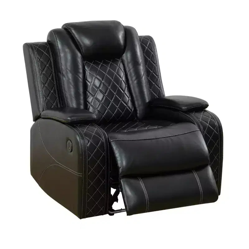 Fauteuil inclinable électrique en cuir avec chargement USB et éclairage LED, dossier réglable, noir