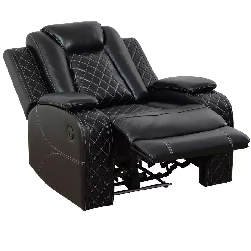 Fauteuil inclinable électrique en cuir avec chargement USB et éclairage LED, dossier réglable, noir