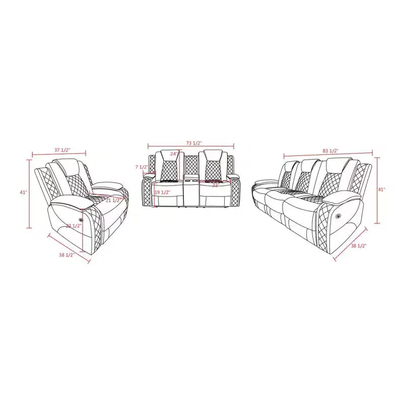 Fauteuil inclinable électrique en cuir avec chargement USB et éclairage LED, dossier réglable, noir