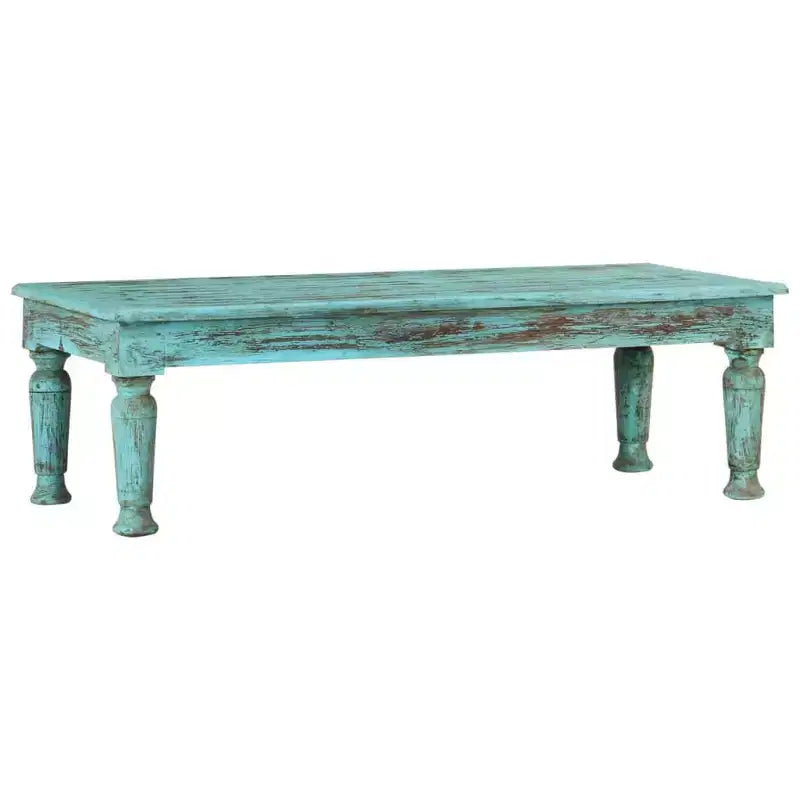 Table basse en bois massif recyclé, finition vieillie multicolore, 110x50x34 cm