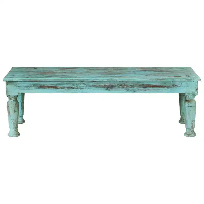 Table basse en bois massif recyclé, finition vieillie multicolore, 110x50x34 cm