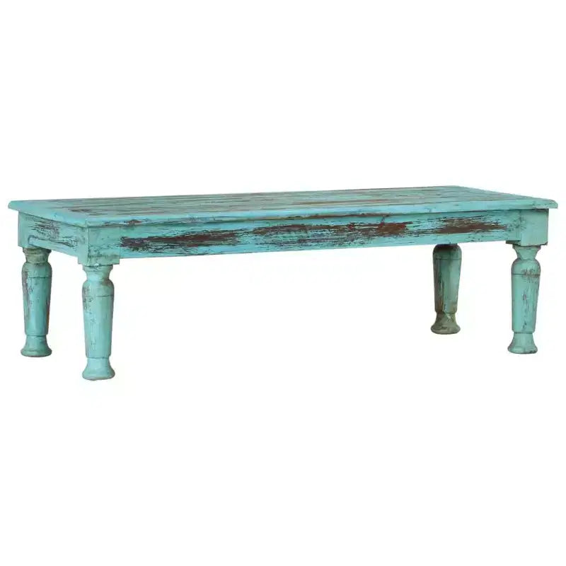 Table basse en bois massif recyclé, finition vieillie multicolore, 110x50x34 cm