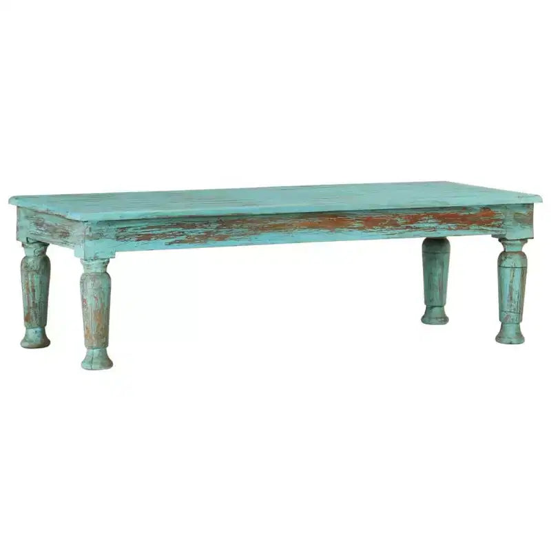 Table basse en bois massif recyclé, finition vieillie multicolore, 110x50x34 cm