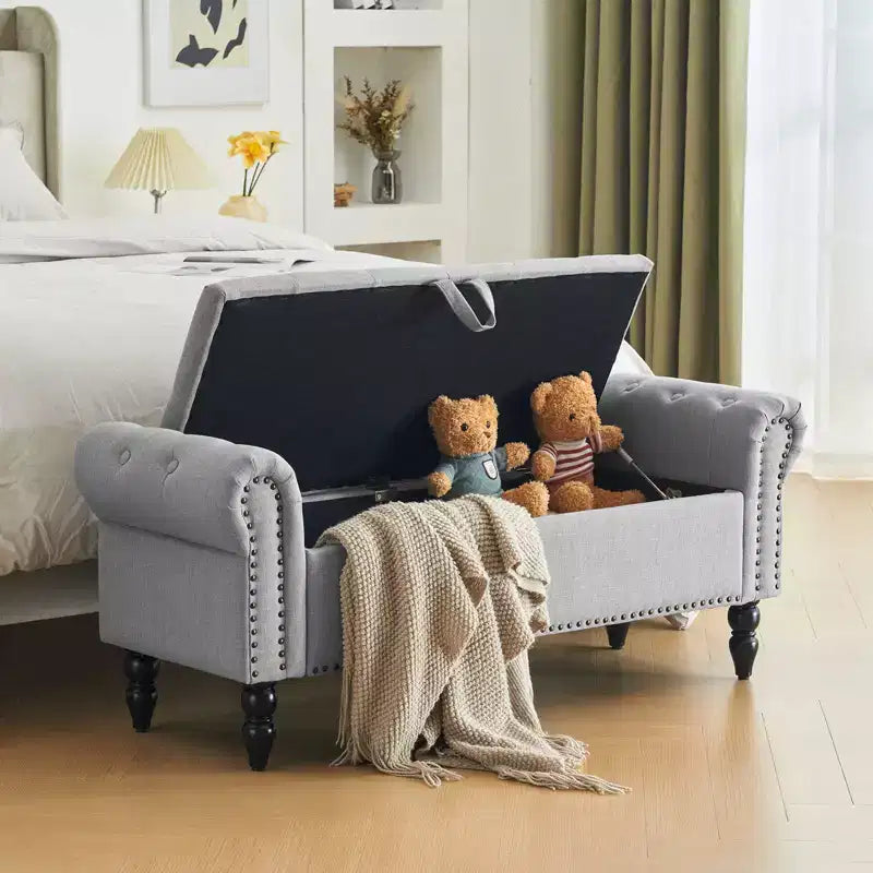 Banc ottoman de rangement capitonné en tissu de lin de 51 po