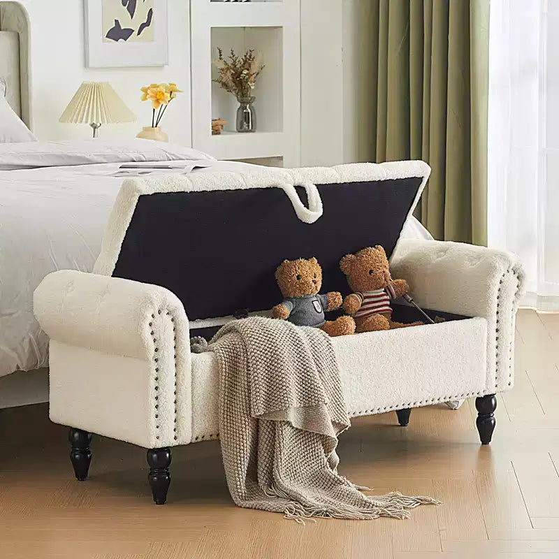 Banc ottoman de rangement capitonné en tissu de lin de 51 po