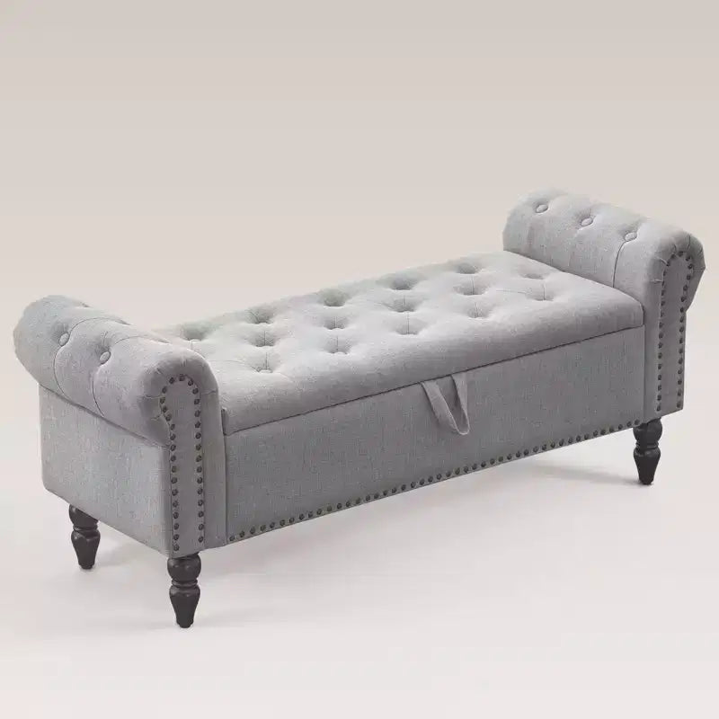 Banc ottoman de rangement capitonné en tissu de lin de 51 po