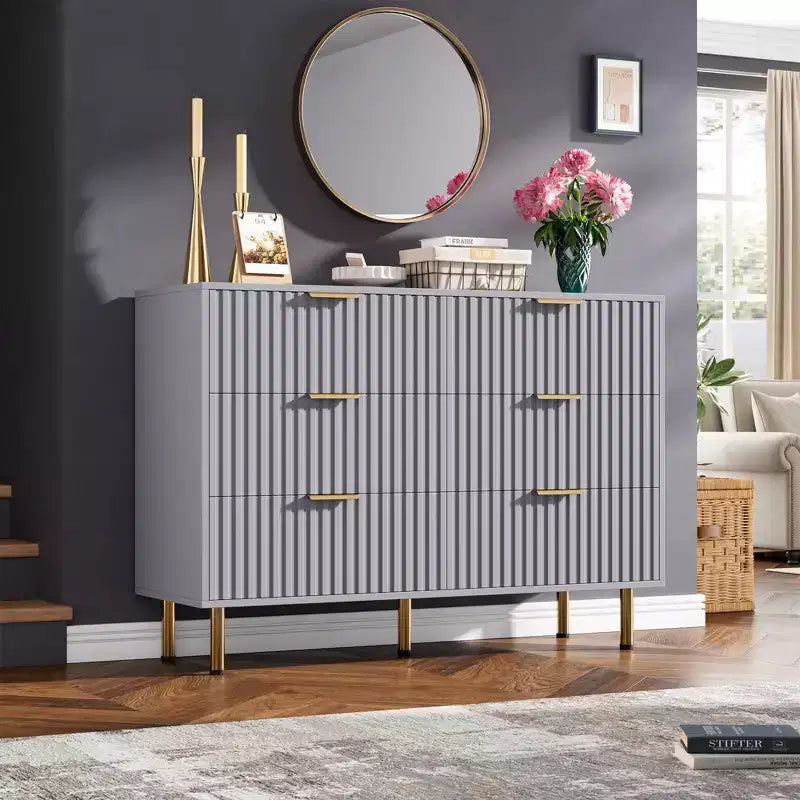 Commode à 6 tiroirs motif zèbre, 120 cm de large, meuble de rangement pour chambre, salon et couloir