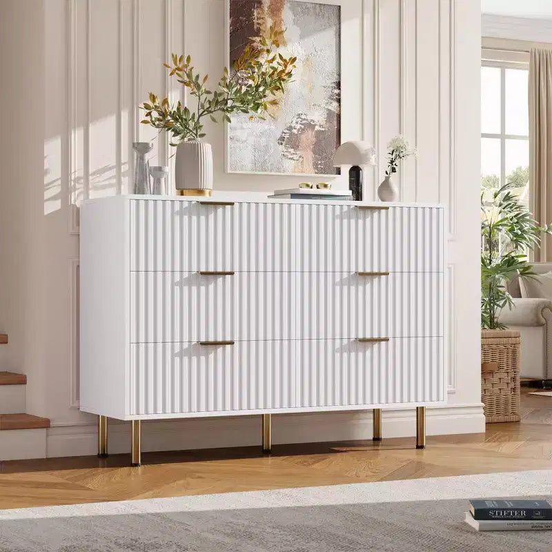 Commode à 6 tiroirs motif zèbre, 120 cm de large, meuble de rangement pour chambre, salon et couloir