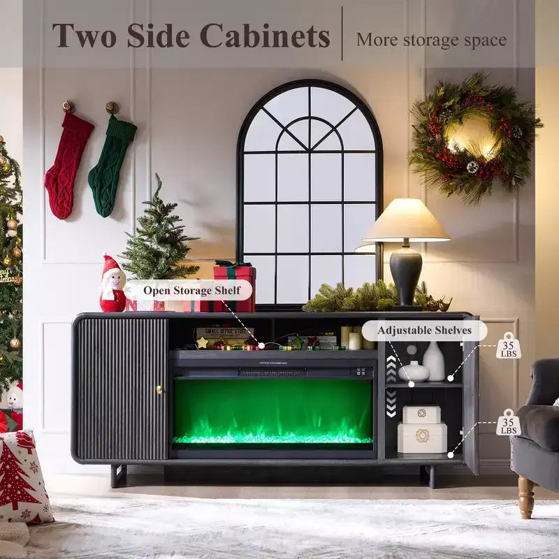 Meuble TV avec cheminée électrique pour téléviseurs jusqu'à 80 pouces, meuble de divertissement de 70 pouces avec cheminée électrique de 36 pouces et étagères réglables, 70x15,75x30 pouces