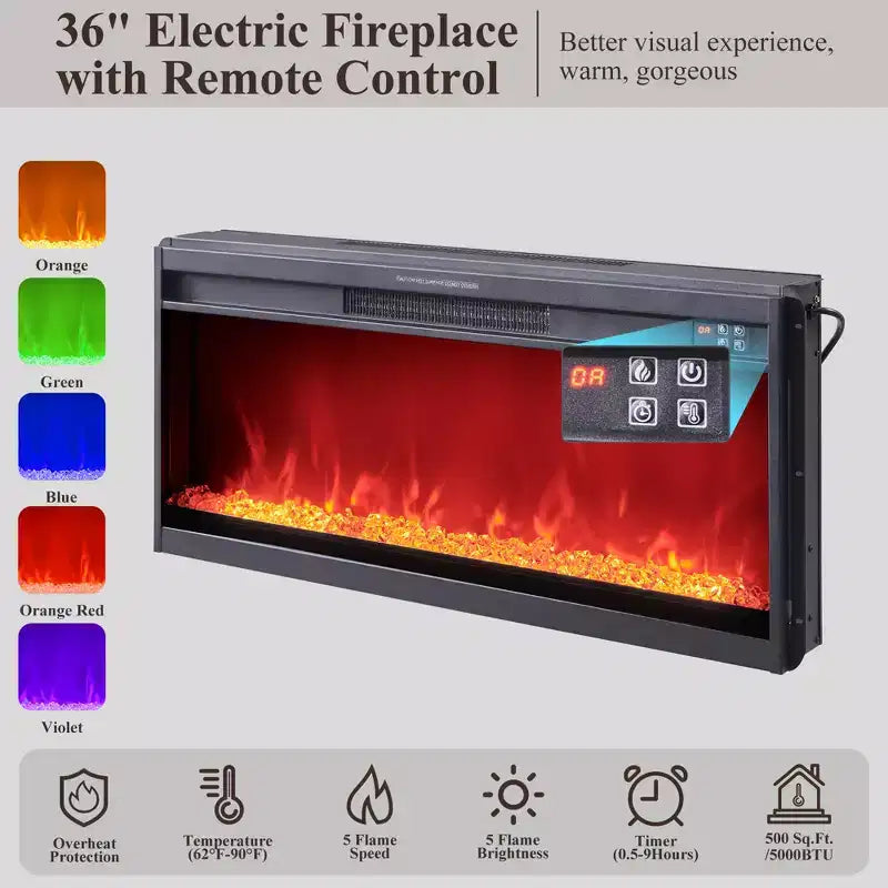 Meuble TV avec cheminée électrique pour téléviseurs jusqu'à 80 pouces, meuble de divertissement de 70 pouces avec cheminée électrique de 36 pouces et étagères réglables, 70x15,75x30 pouces