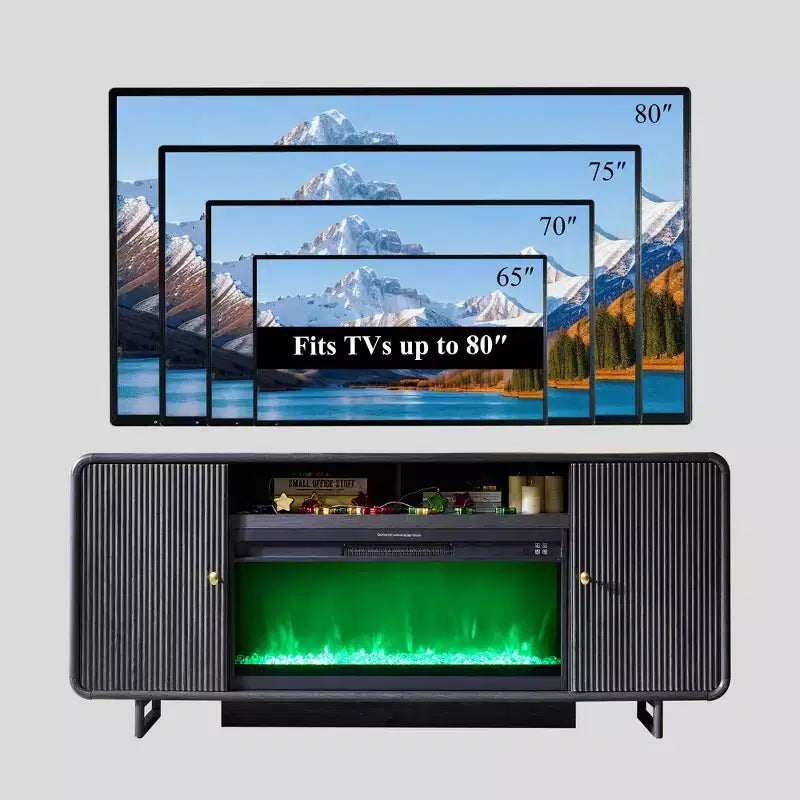 Meuble TV avec cheminée électrique pour téléviseurs jusqu'à 80 pouces, meuble de divertissement de 70 pouces avec cheminée électrique de 36 pouces et étagères réglables, 70x15,75x30 pouces