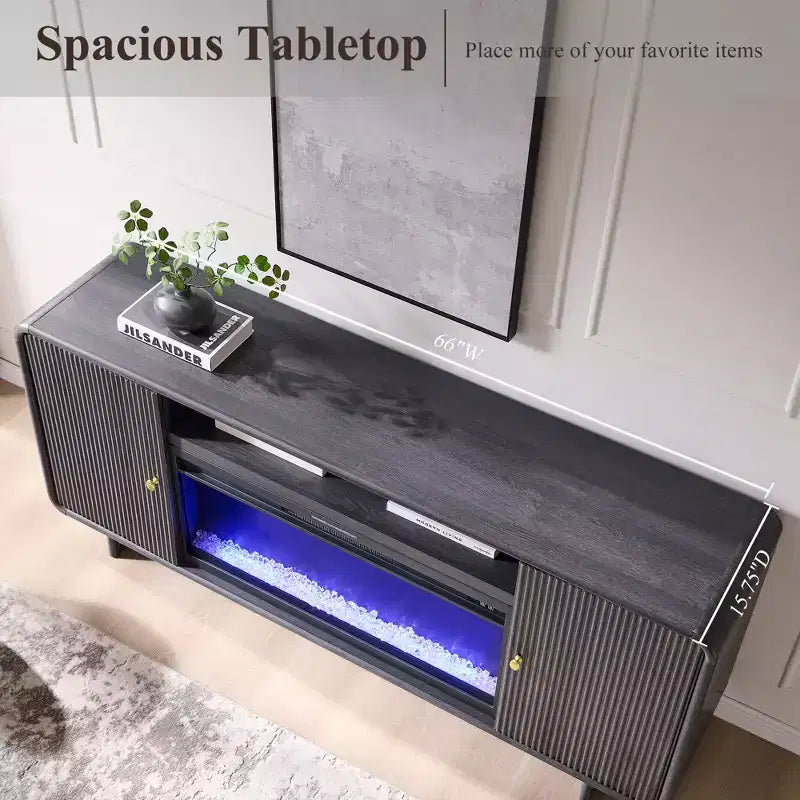 Meuble TV avec cheminée électrique pour téléviseurs jusqu'à 80 pouces, meuble de divertissement de 70 pouces avec cheminée électrique de 36 pouces et étagères réglables, 70x15,75x30 pouces