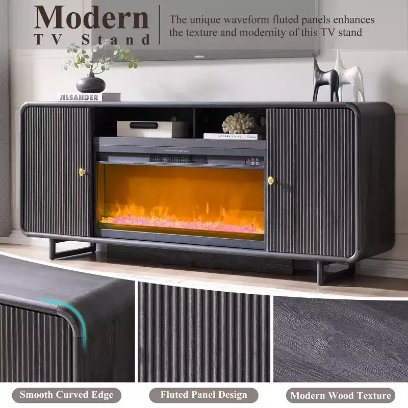 Meuble TV avec cheminée électrique pour téléviseurs jusqu'à 80 pouces, meuble de divertissement de 70 pouces avec cheminée électrique de 36 pouces et étagères réglables, 70x15,75x30 pouces