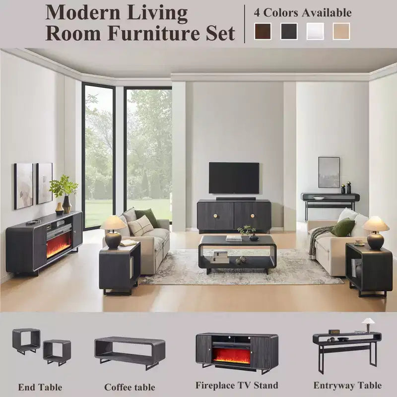 Meuble TV avec cheminée électrique pour téléviseurs jusqu'à 80 pouces, meuble de divertissement de 70 pouces avec cheminée électrique de 36 pouces et étagères réglables, 70x15,75x30 pouces