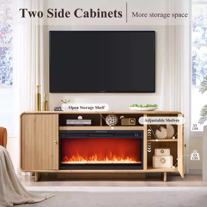 Meuble TV avec cheminée électrique pour téléviseurs jusqu'à 80 pouces, meuble de divertissement de 70 pouces avec cheminée électrique de 36 pouces et étagères réglables, 70x15,75x30 pouces