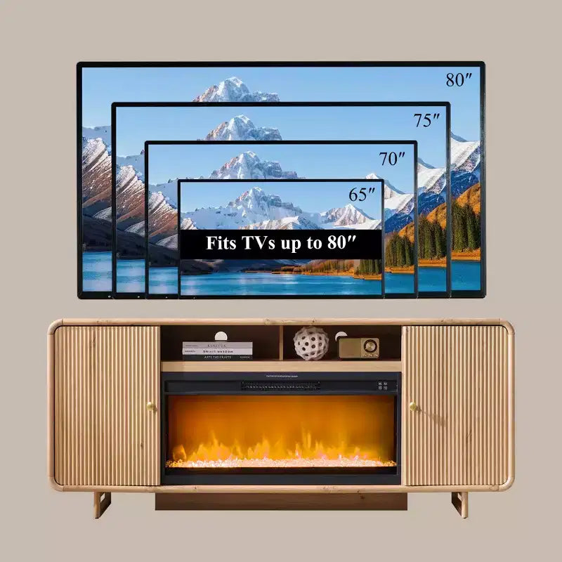 Meuble TV avec cheminée électrique pour téléviseurs jusqu'à 80 pouces, meuble de divertissement de 70 pouces avec cheminée électrique de 36 pouces et étagères réglables, 70x15,75x30 pouces