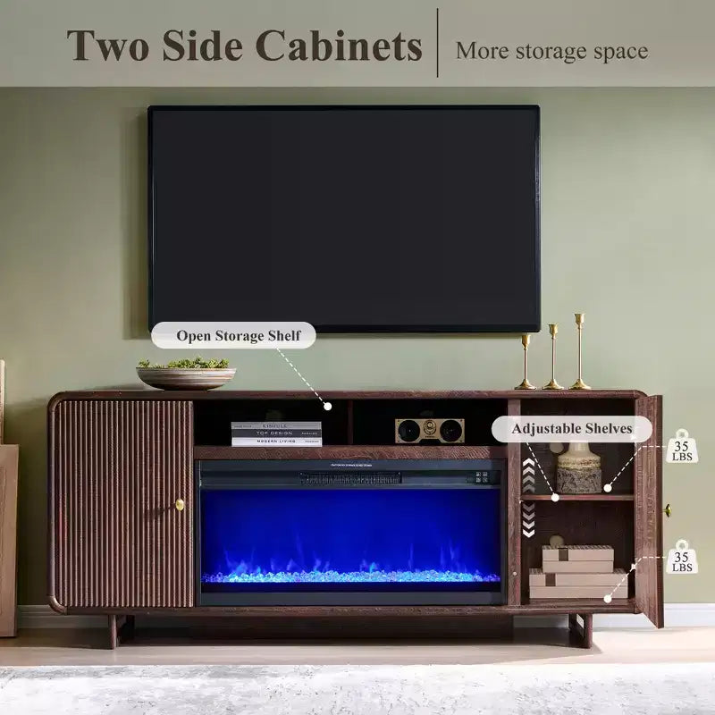 Meuble TV avec cheminée électrique pour téléviseurs jusqu'à 80 pouces, meuble de divertissement de 70 pouces avec cheminée électrique de 36 pouces et étagères réglables, 70x15,75x30 pouces