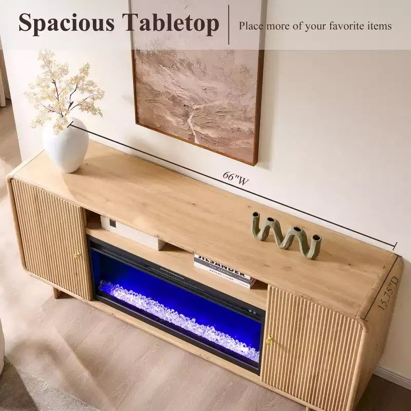 Meuble TV avec cheminée électrique pour téléviseurs jusqu'à 80 pouces, meuble de divertissement de 70 pouces avec cheminée électrique de 36 pouces et étagères réglables, 70x15,75x30 pouces