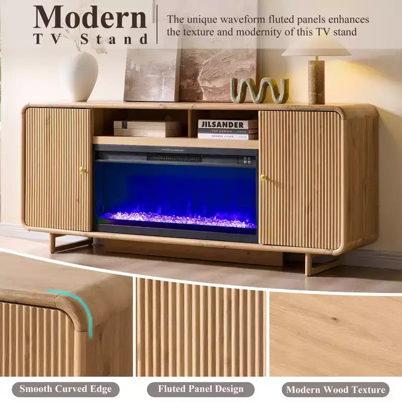 Meuble TV avec cheminée électrique pour téléviseurs jusqu'à 80 pouces, meuble de divertissement de 70 pouces avec cheminée électrique de 36 pouces et étagères réglables, 70x15,75x30 pouces