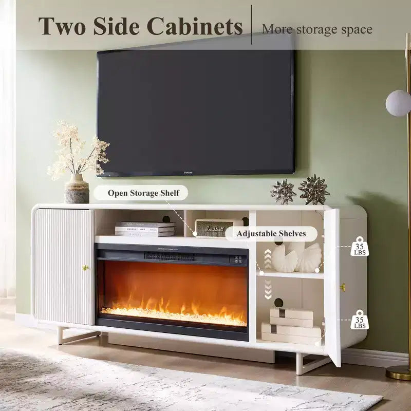 Meuble TV avec cheminée électrique pour téléviseurs jusqu'à 80 pouces, meuble de divertissement de 70 pouces avec cheminée électrique de 36 pouces et étagères réglables, 70x15,75x30 pouces
