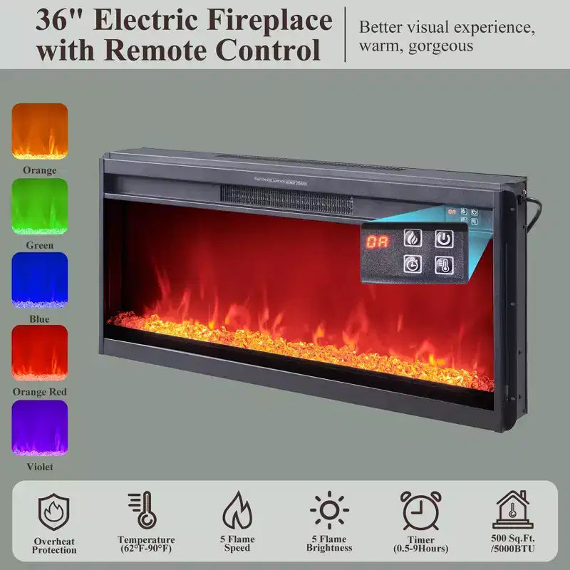 Meuble TV avec cheminée électrique pour téléviseurs jusqu'à 80 pouces, meuble de divertissement de 70 pouces avec cheminée électrique de 36 pouces et étagères réglables, 70x15,75x30 pouces