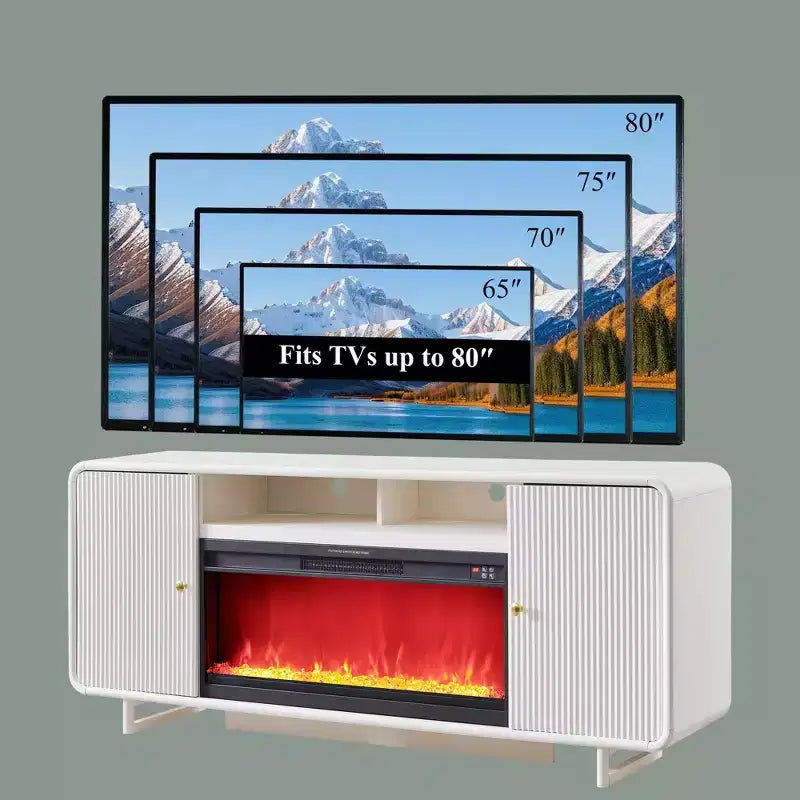 Meuble TV avec cheminée électrique pour téléviseurs jusqu'à 80 pouces, meuble de divertissement de 70 pouces avec cheminée électrique de 36 pouces et étagères réglables, 70x15,75x30 pouces