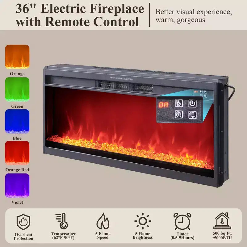 Meuble TV avec cheminée électrique pour téléviseurs jusqu'à 80 pouces, meuble de divertissement de 70 pouces avec cheminée électrique de 36 pouces et étagères réglables, 70x15,75x30 pouces