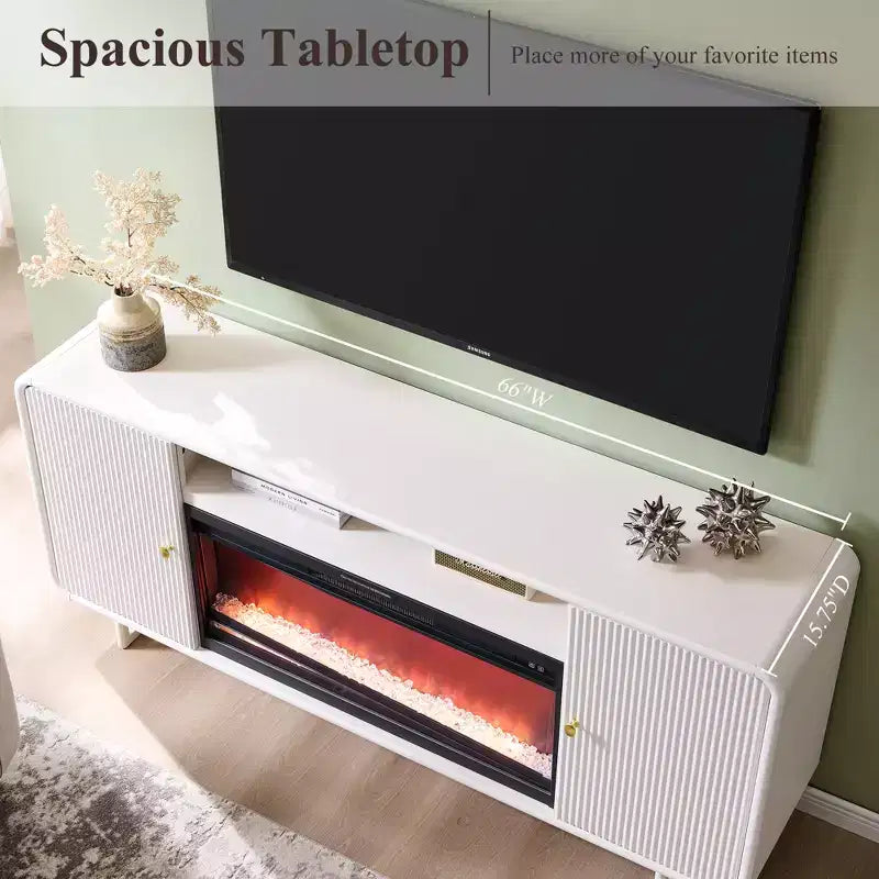 Meuble TV avec cheminée électrique pour téléviseurs jusqu'à 80 pouces, meuble de divertissement de 70 pouces avec cheminée électrique de 36 pouces et étagères réglables, 70x15,75x30 pouces