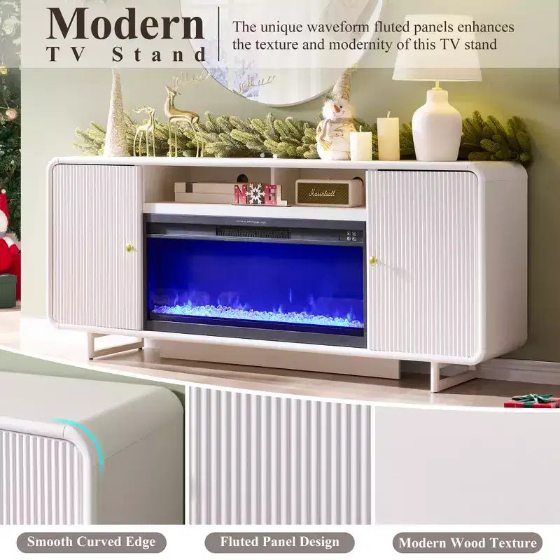 Meuble TV avec cheminée électrique pour téléviseurs jusqu'à 80 pouces, meuble de divertissement de 70 pouces avec cheminée électrique de 36 pouces et étagères réglables, 70x15,75x30 pouces