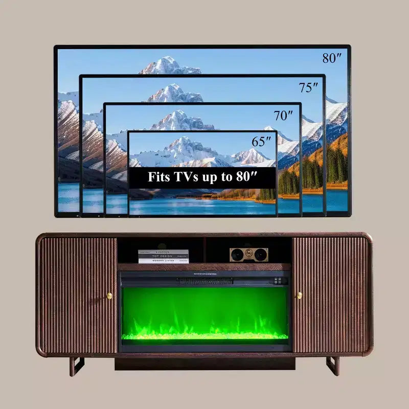 Meuble TV avec cheminée électrique pour téléviseurs jusqu'à 80 pouces, meuble de divertissement de 70 pouces avec cheminée électrique de 36 pouces et étagères réglables, 70x15,75x30 pouces
