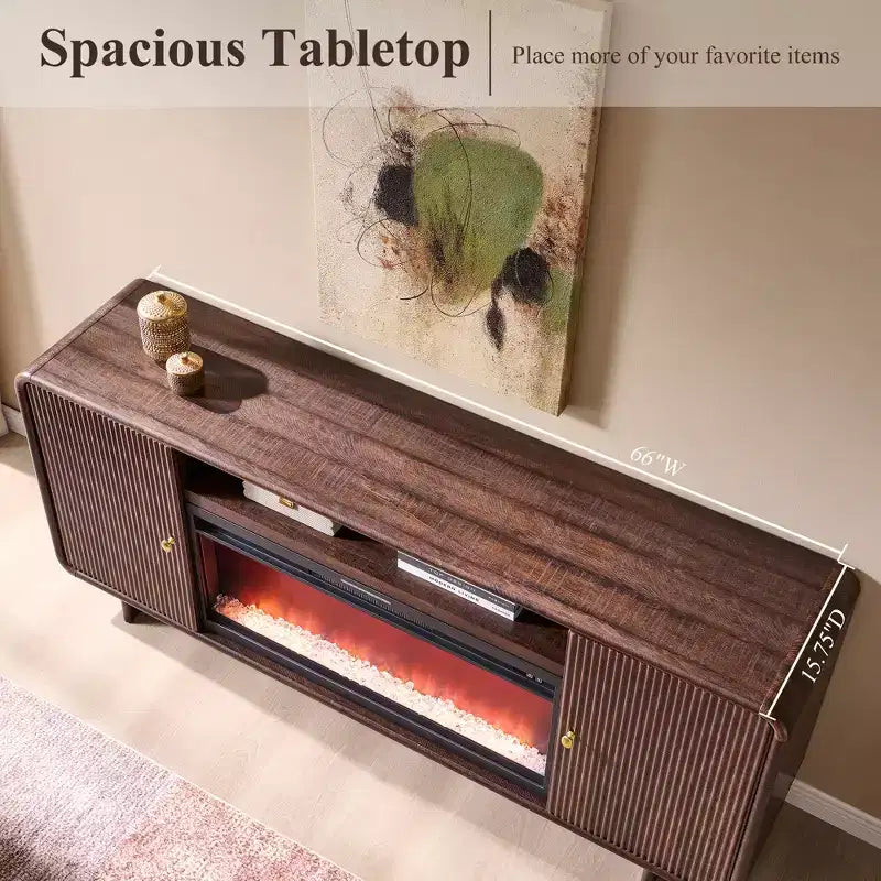 Meuble TV avec cheminée électrique pour téléviseurs jusqu'à 80 pouces, meuble de divertissement de 70 pouces avec cheminée électrique de 36 pouces et étagères réglables, 70x15,75x30 pouces
