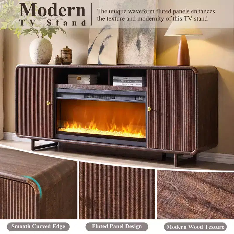 Meuble TV avec cheminée électrique pour téléviseurs jusqu'à 80 pouces, meuble de divertissement de 70 pouces avec cheminée électrique de 36 pouces et étagères réglables, 70x15,75x30 pouces