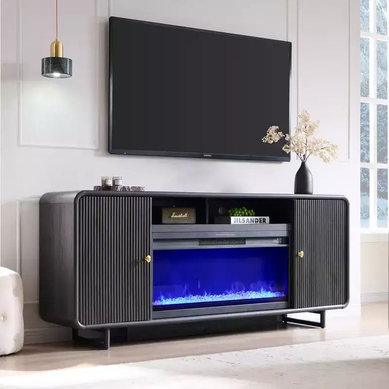 Meuble TV avec cheminée électrique pour téléviseurs jusqu'à 80 pouces, meuble de divertissement de 70 pouces avec cheminée électrique de 36 pouces et étagères réglables, 70x15,75x30 pouces