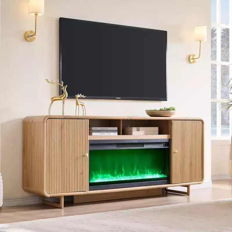Meuble TV avec cheminée électrique pour téléviseurs jusqu'à 80 pouces, meuble de divertissement de 70 pouces avec cheminée électrique de 36 pouces et étagères réglables, 70x15,75x30 pouces