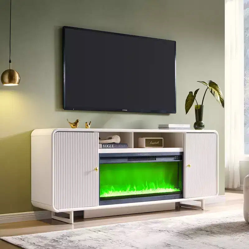 Meuble TV avec cheminée électrique pour téléviseurs jusqu'à 80 pouces, meuble de divertissement de 70 pouces avec cheminée électrique de 36 pouces et étagères réglables, 70x15,75x30 pouces