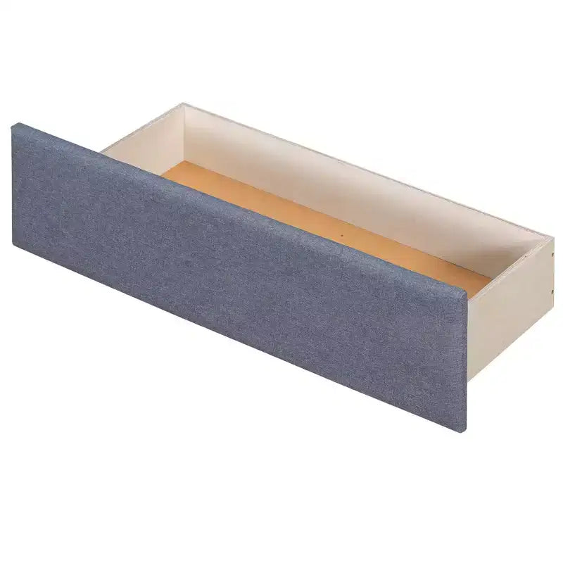 Lit plate-forme double en L avec lit gigogne, 2 tiroirs et table intégrée, gris, 119x119x37.2 po