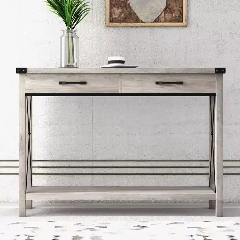 Console de ferme à 2 niveaux avec tiroirs pour couloir ou salon, MDF et pieds en bois, 109x30x79 cm
