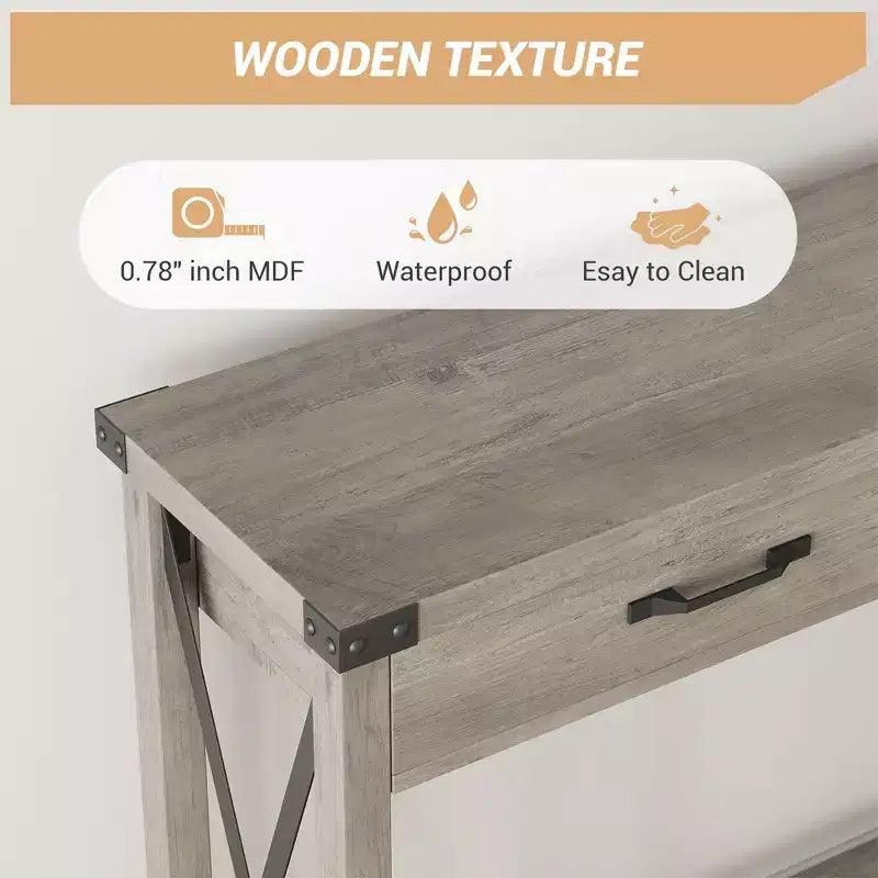Console de ferme à 2 niveaux avec tiroirs pour couloir ou salon, MDF et pieds en bois, 109x30x79 cm