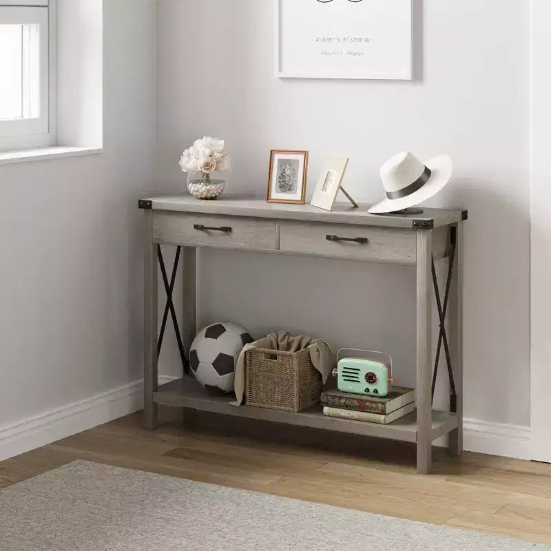 Console de ferme à 2 niveaux avec tiroirs pour couloir ou salon, MDF et pieds en bois, 109x30x79 cm