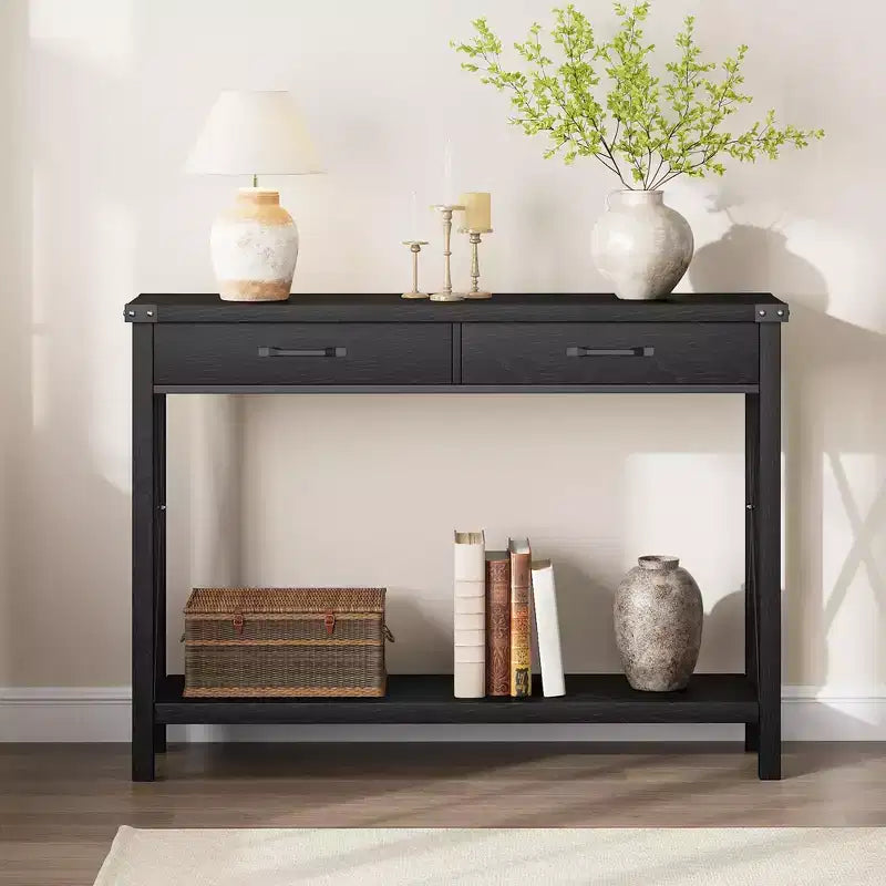 Console de ferme à 2 niveaux avec tiroirs pour couloir ou salon, MDF et pieds en bois, 109x30x79 cm