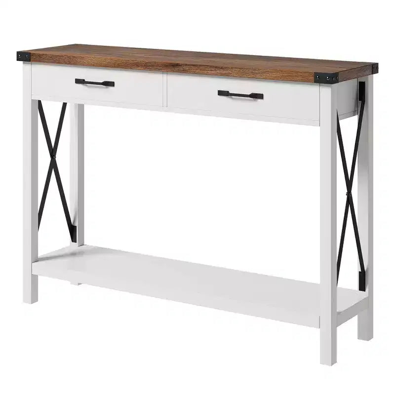 Console de ferme à 2 niveaux avec tiroirs pour couloir ou salon, MDF et pieds en bois, 109x30x79 cm