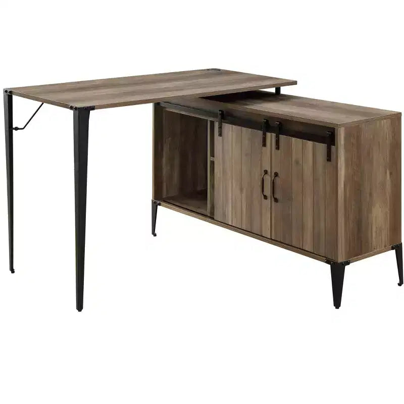 Bureau d'angle en forme de L style ferme de 48 po avec pieds en métal, 2 armoires de rangement et 2 étagères, bureau d'ordinateur d'angle, 48x48x31 po