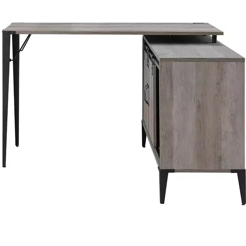 Bureau d'angle en forme de L style ferme de 48 po avec pieds en métal, 2 armoires de rangement et 2 étagères, bureau d'ordinateur d'angle, 48x48x31 po