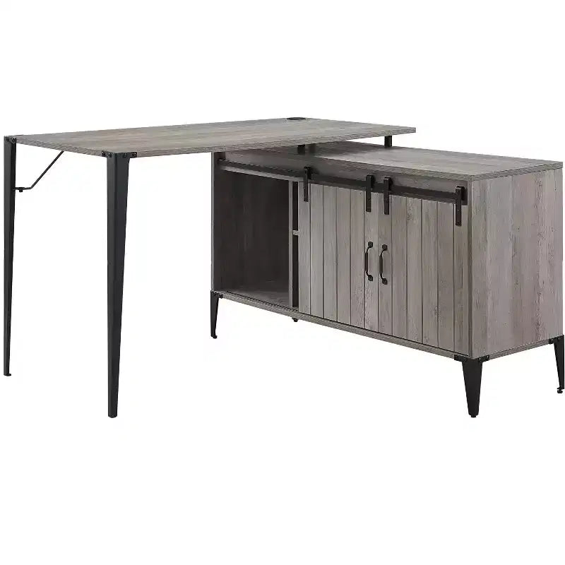 Bureau d'angle en forme de L style ferme de 48 po avec pieds en métal, 2 armoires de rangement et 2 étagères, bureau d'ordinateur d'angle, 48x48x31 po