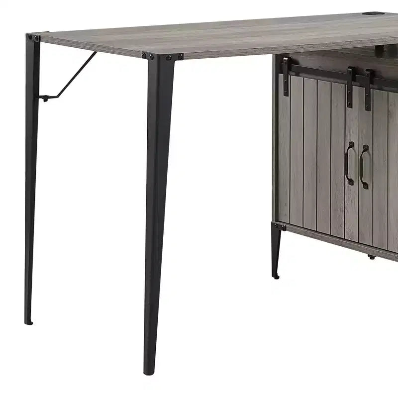 Bureau d'angle en forme de L style ferme de 48 po avec pieds en métal, 2 armoires de rangement et 2 étagères, bureau d'ordinateur d'angle, 48x48x31 po